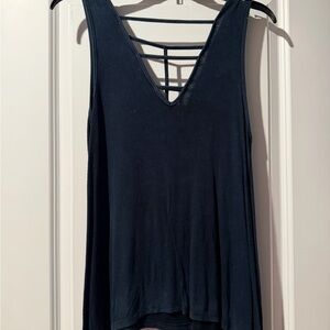Women's Ribbed V-Neck Tank with Strappy Back